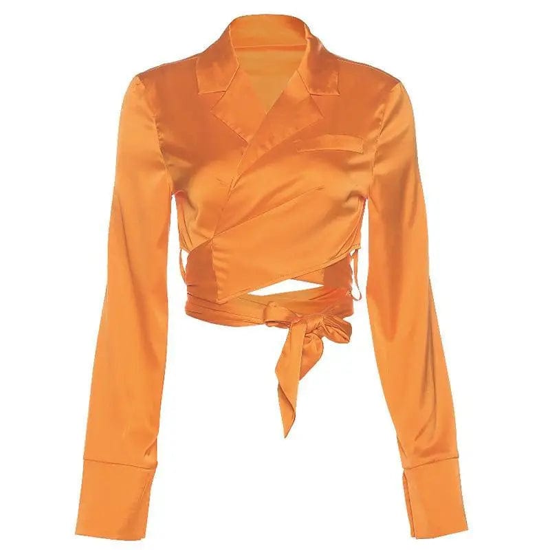 LOVEMI Ltop Orange / S Lovemi -  Long Sleeve Slim Tie Short Navel Bare T-shirt