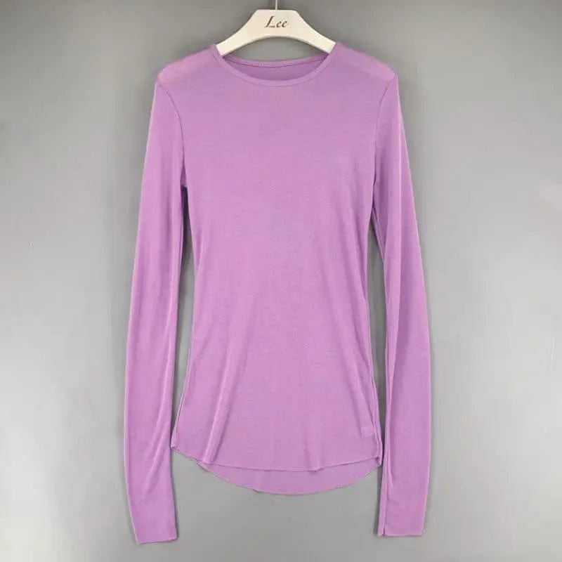 LOVEMI Ltop Purple / One size Lovemi -  Sexy See-through Thin Solid Color Long-sleeved T-shirt