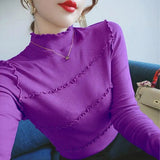 LOVEMI Ltop Purple / Plus velvet / S Lovemi -  Fungus Semi-high Collar Bottoming Shirt Slimming Blouse