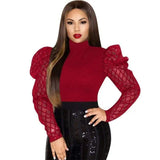 LOVEMI Ltop Red / S Lovemi -  Fashion Sexy Sequin Mesh Puff Sleeve Top Long Sleeves