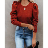 LOVEMI Ltop Red / S Lovemi -  Four-color Puff Sleeve Long Sleeve Round Neck