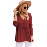 LOVEMI Ltop Red wine / S Lovemi -  Independent Station Hot Sale Waffle Stitching Long-sleeved