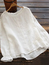 LOVEMI Ltop White / 2XL Lovemi -  Japanese Lotus Leaf Collar Embroidered Loose Pullover Cotton