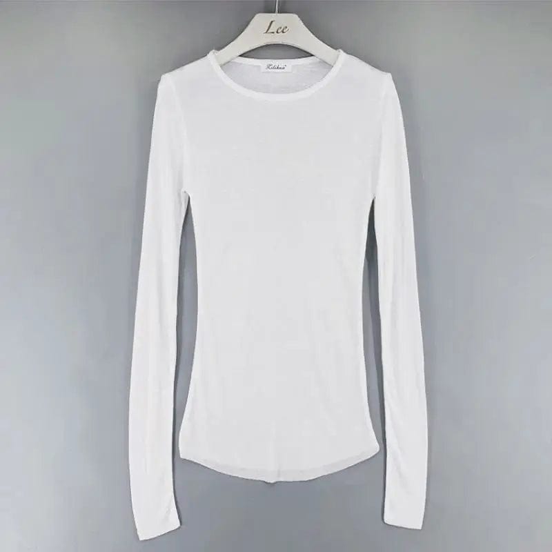 LOVEMI Ltop White / One size Lovemi -  Sexy See-through Thin Solid Color Long-sleeved T-shirt