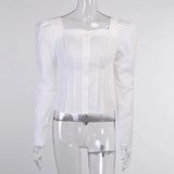 LOVEMI Ltop White / S Lovemi -  OOTN Square Neck White Shirt Female Pleated Tunic Women
