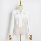 LOVEMI Ltop White / S Lovemi -  V-neck hollow lace stitching suit