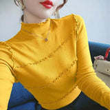 LOVEMI Ltop Yellow / Plus velvet / S Lovemi -  Fungus Semi-high Collar Bottoming Shirt Slimming Blouse
