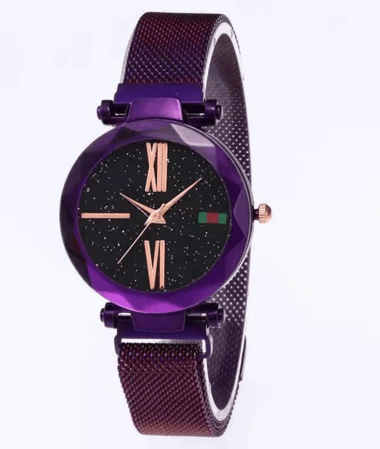 Luxury Women Watches Mesh Ladies Clock Magnet Buckle Starry-Purple-16