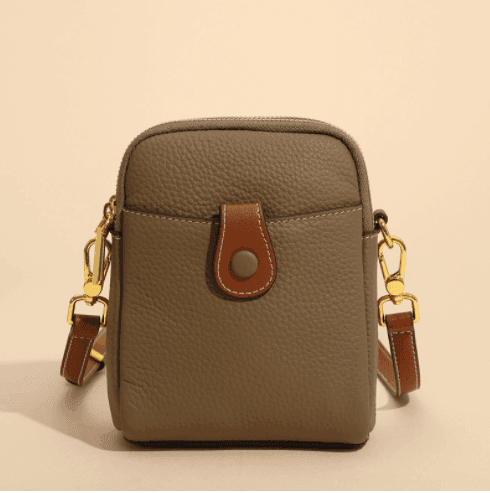 Lychee Pattern Mobile Phone Bag Small High Quality Leather-Khaki-8