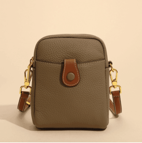 Lychee Pattern Mobile Phone Bag Small High Quality Leather-Khaki-8