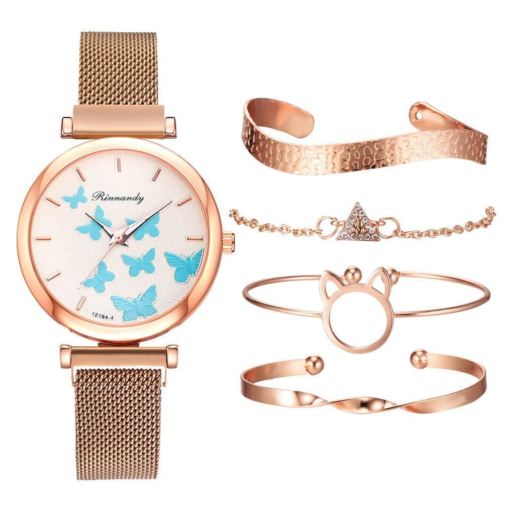 Magnet buckle leisure watch-Gold and blue-13