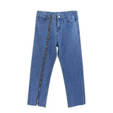 Make old right leg creative zipper jeans.-blue-2