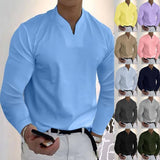 Male Fashion Casual Solid Color V-neck Long Sleeve Shirts-8