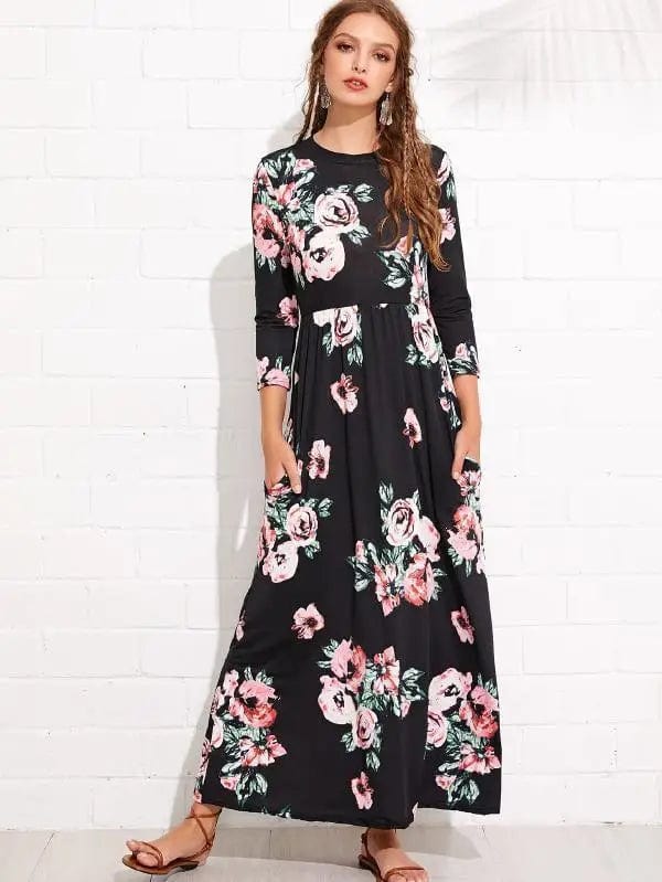 LOVEMI  Maxi Dresses Black / S Lovemi -  Long Sleeve Printed Floral Dress