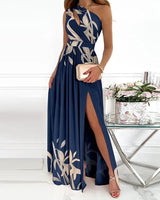 LOVEMI  Maxi Dresses Blue Print / S Lovemi -  Women's Slanted Shoulder Cutout Gradient Dress