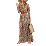LOVEMI  Maxi Dresses Brown / S Lovemi -  Long Sleeve V-Neck Boho Floral Dress