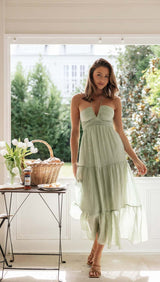 LOVEMI  Maxi Dresses Green / S Lovemi -  V-neck Brace Long Stitching Dress Elegant Shoulder-baring Sleeveless Hanging