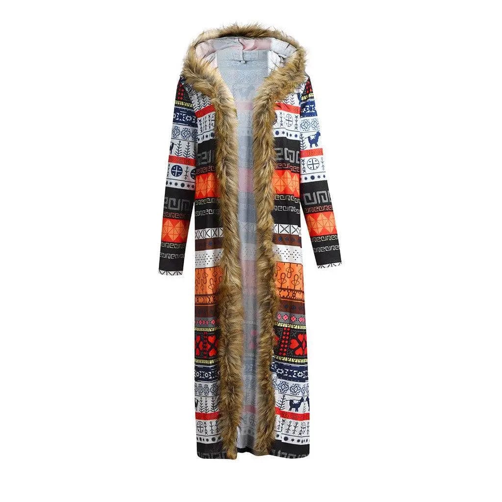 LOVEMI  Maxi Dresses Lovemi -  Real Leopard Fur Collar Printed Long Sleeve Ladies Long
