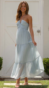 LOVEMI  Maxi Dresses Lovemi -  V-neck Brace Long Stitching Dress Elegant Shoulder-baring Sleeveless Hanging