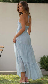LOVEMI  Maxi Dresses Lovemi -  V-neck Brace Long Stitching Dress Elegant Shoulder-baring Sleeveless Hanging