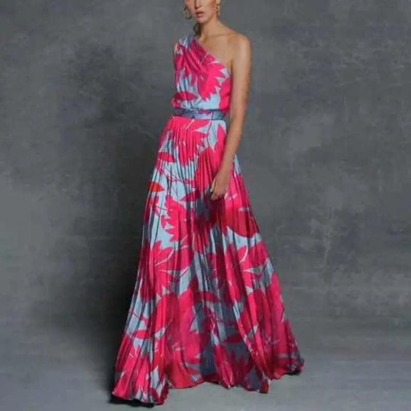 LOVEMI  Maxi Dresses Lovemi -  Women's Leaf Panel Off Shoulder Print Maxi Dress