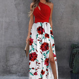 LOVEMI  Maxi Dresses Lovemi -  Women's Slanted Shoulder Cutout Gradient Dress