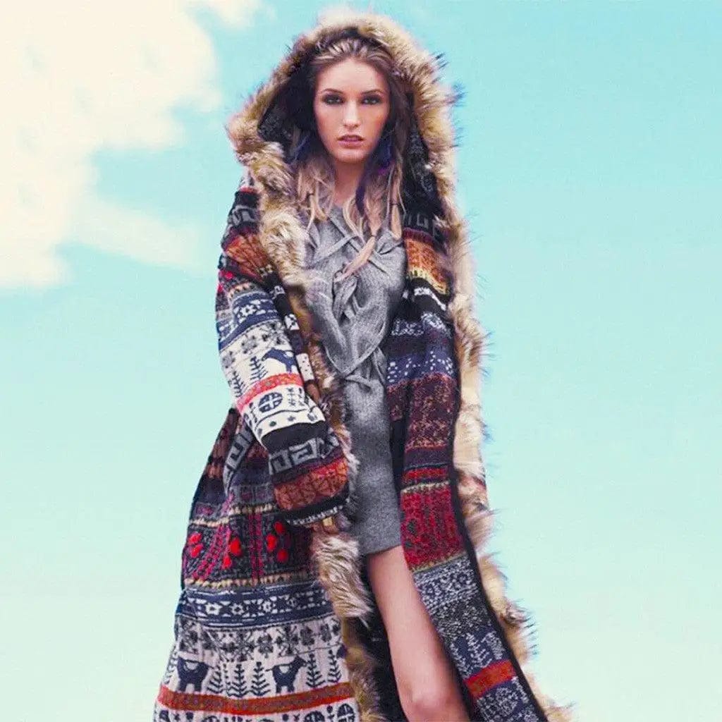 LOVEMI  Maxi Dresses Photo Color / XL Lovemi -  Real Leopard Fur Collar Printed Long Sleeve Ladies Long