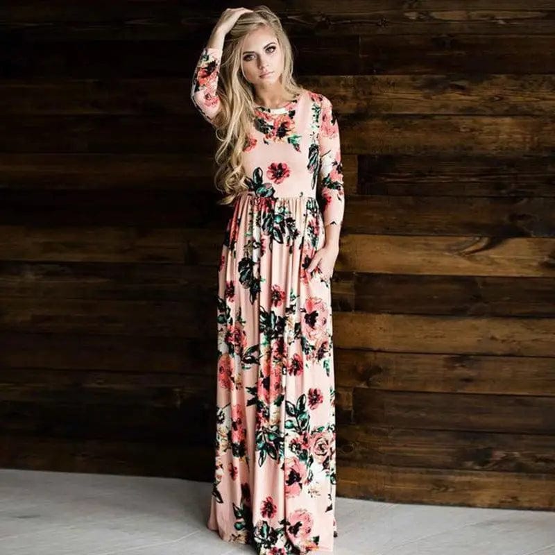 LOVEMI  Maxi Dresses Pink / S Lovemi -  Long Sleeve Printed Floral Dress