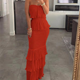 LOVEMI  Maxi Dresses Red / S Lovemi -  Women's Fashion Temperament Smocked To Play Pleated Ruffle Long Skirt