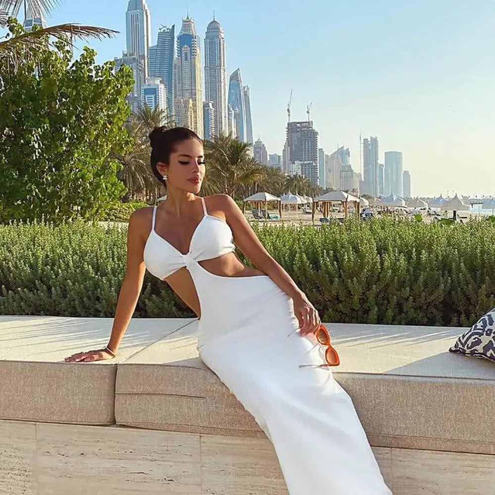LOVEMI  Maxi Dresses White / L Lovemi -  Irregular suspender backless sexy dress
