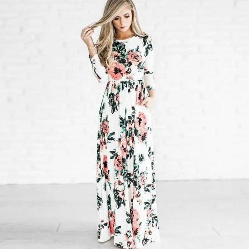 LOVEMI  Maxi Dresses White / S Lovemi -  Long Sleeve Printed Floral Dress