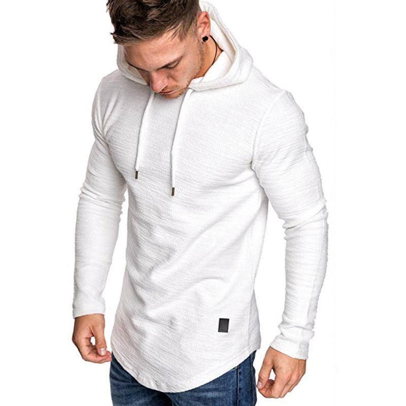 Men Hoodie Sweatshirt Casual Long Sleeve Slim Tops Gym-White-5