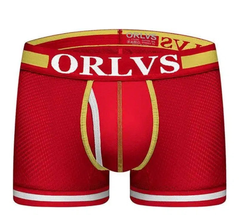 Men's Boxer Shorts Low-Waist Elastic Hip-Lift Boxer Briefs-Red-1