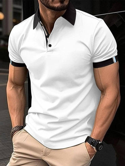 Men's Casual Button Solid Color Short Sleeves Brown / 3XL-White-6