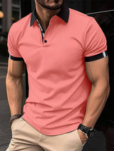 Men's Casual Button Solid Color Short Sleeves 0 LOVEMI  Pink S 