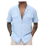 Men's Casual Loose Solid Color Pocket Shirt-6