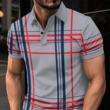 Men's Printed Lapel Button Sport Short Sleeved Shirt-2