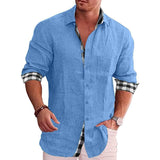 Men's Shirt Long Sleeve Casual-Blue-3