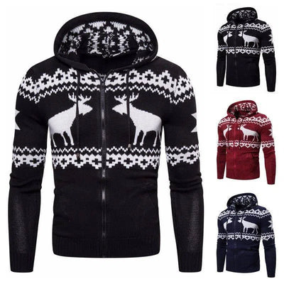 Men's Zipper Hooded Fawn Christmas Sweater-2