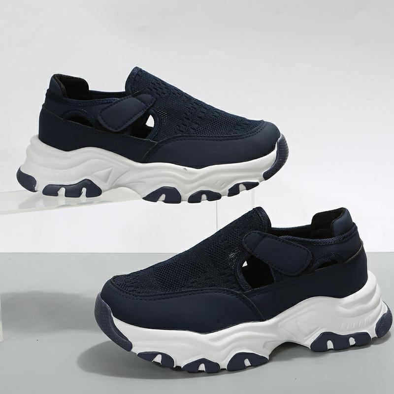 Mesh Sport Shoes Women Fashion Outdoor Flat Heel Round Toe-Dark blue-13