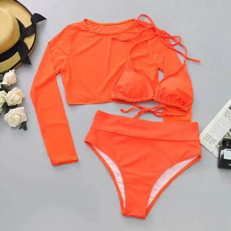 Three-piece Bikini Split Swimsuit-Orange-2