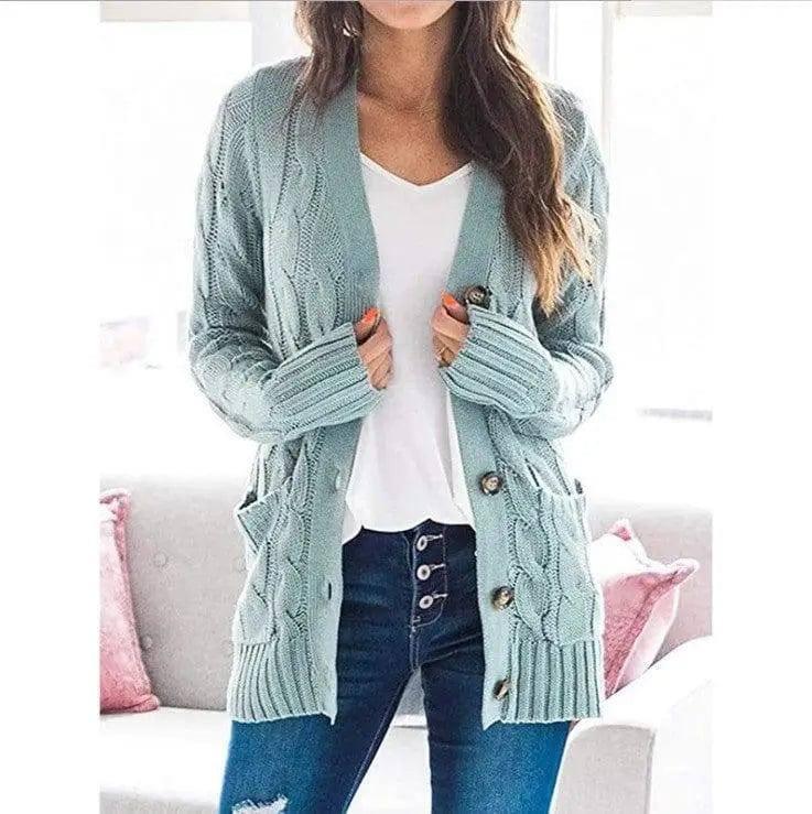 Mid-length Sweater Cardigan-Blue-4