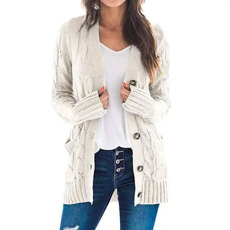 Mid-length Sweater Cardigan-Beige-8