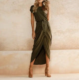 LOVEMI  Midi Dresses ArmyGreen / XS Lovemi -  summer crossover new solid color anti-sleeve flat jumpsuit