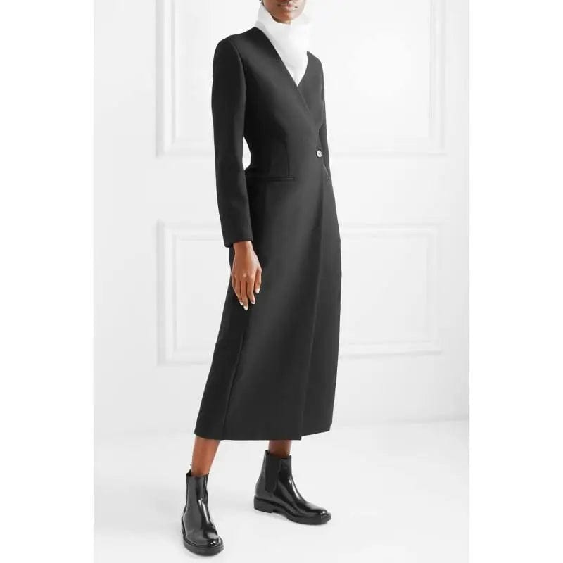 LOVEMI Midi Dresses Black / S Lovemi -  V-shaped Collarless One-button Slim Back Slit long Suit