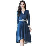 LOVEMI Midi Dresses Blue / L Lovemi -  Fashion stitching mid-long waist high waist temperament pure
