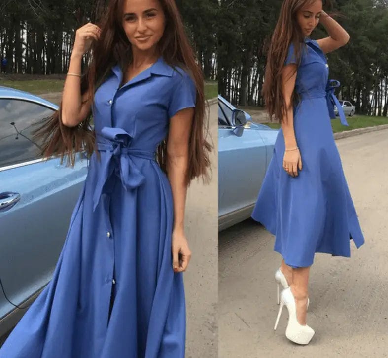 LOVEMI  Midi Dresses Blue / L Lovemi -  Long Shirt Dress