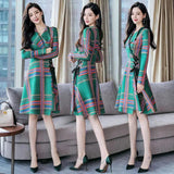 LOVEMI Midi Dresses Green grid / M Lovemi -  Fashion trend stitching temperament Plaid cardigan mid-long
