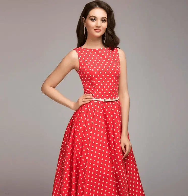 LOVEMI  Midi Dresses Gules / S Lovemi -  summer new women's retro Hepburn storm point sleeveless big