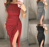 LOVEMI  Midi Dresses Lovemi -  Packed hip-length collar short-sleeved dress sparkling
